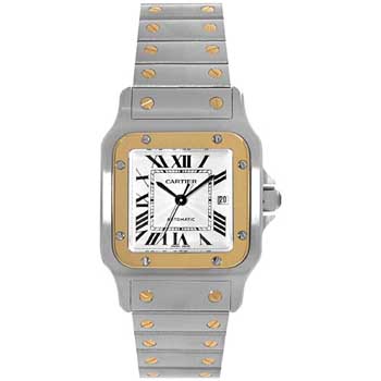 Cartier Santos Series 18kt Yellow Gold And Stainless Steel Mens Automatic Wristwatch-W20058C4