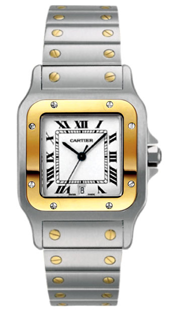 Cartier Santos Series 18k Yellow Gold and Stainless Steel Mens Swiss Quartz Wristwatch-W20011C4