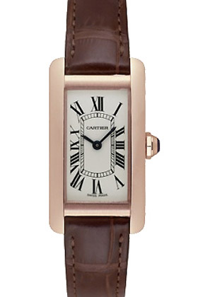 Cartier Tank Americaine Fashionable 18k Rose Gold Ladies Swiss Quartz Wristwatch-W2607456