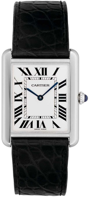 Cartier Tank Solo Fashionable 18k White Gold Mens Swiss Quartz Wristwatch-W1018355