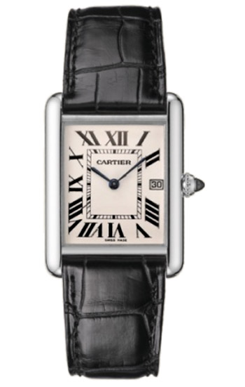 Cartier Tank Louis Cartier Series Fashionable 18k White Gold Mens Swiss Quartz Wristwatch-W1540956