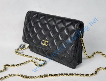 Chanel Lambskin Bag 33814 Black with Golden Chain