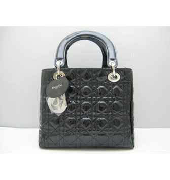 Dior Lady Dior Medium Patent Top Handle Bag Black