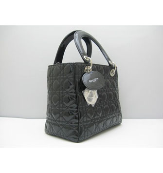 Dior Lady Dior Medium Patent Top Handle Bag Black