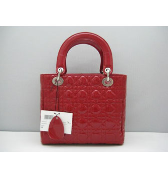 Dior Lady Dior Medium Patent Top Handle Bag Red