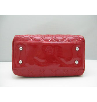 Dior Lady Dior Medium Patent Top Handle Bag Red