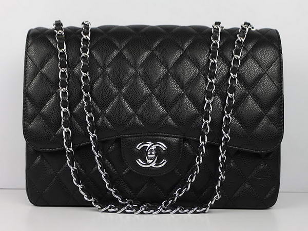 Chanel 2.55 Series Caviar Leather Large Flap Bag A36070 Black