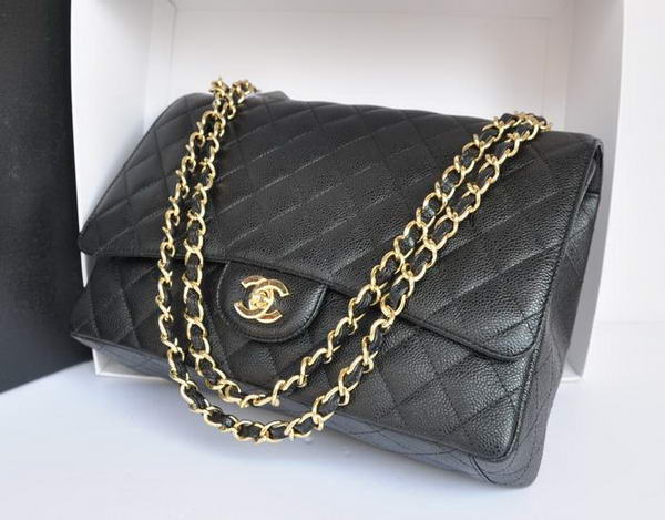 Chanel A47600 Black Original Caviar Leather Jumbo Flap Bag Gold