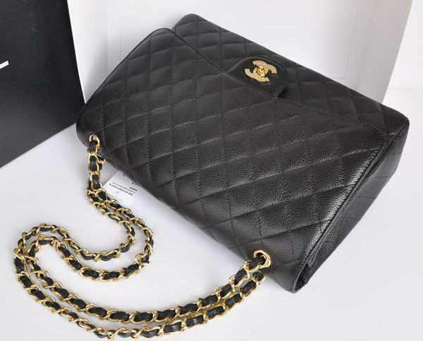 Chanel A47600 Black Original Caviar Leather Jumbo Flap Bag Gold