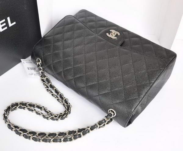 Chanel A47600 Black Original Caviar Leather Jumbo Flap Bag Silver