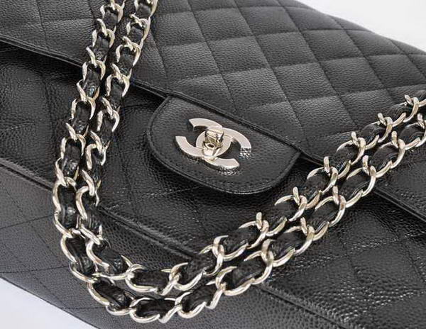 Chanel A47600 Black Original Caviar Leather Jumbo Flap Bag Silver