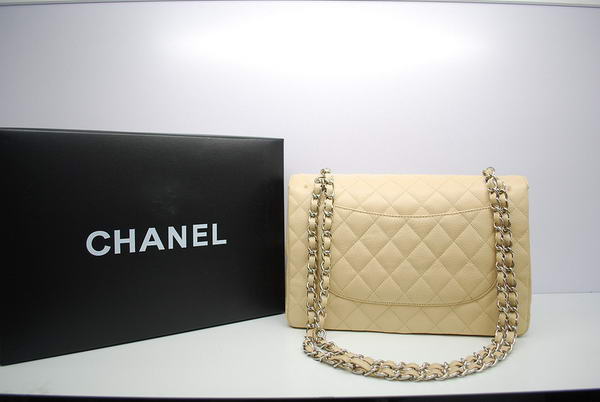 Chanel Jumbo Double Flaps Bag Apricot Original Caviar Leather A36097 Silver