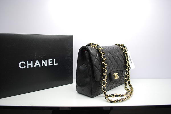 Chanel Jumbo Double Flaps Bag Black Original Lambskin Leather A36097 Gold