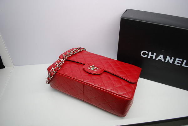 Chanel Jumbo Double Flaps Bag Red Original Caviar Leather A36097 Silver