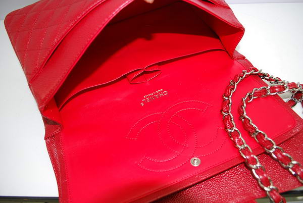 Chanel Jumbo Double Flaps Bag Red Original Caviar Leather A36097 Silver