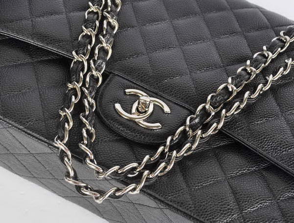 Hot Sell Chanel Maxi Classic Bag A36098 Black Original Caviar Leather Silver