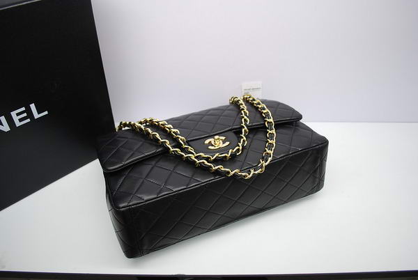 Top Quality Chanel Maxi Double Flaps Bag Black Original Lambskin Leather A36098 Gold