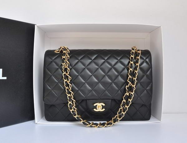 Chanel Original Leather Jumbo Flap Bag A47600 Black Gold