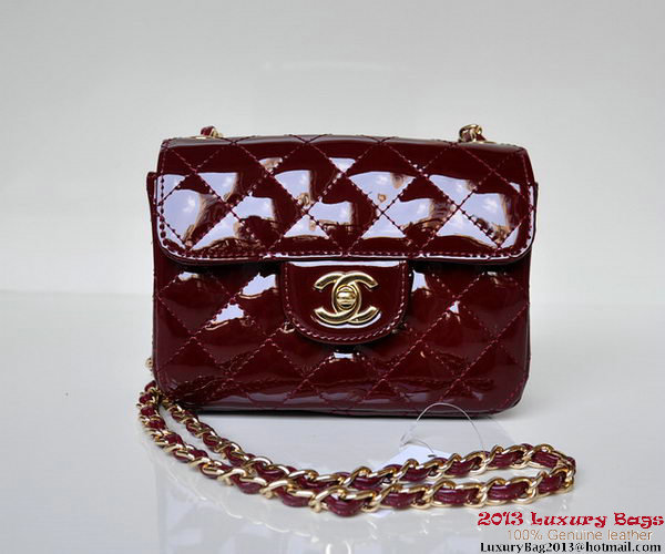 Chanel A01115 mini Flap Bag Bordeaux Patent Leather Gold