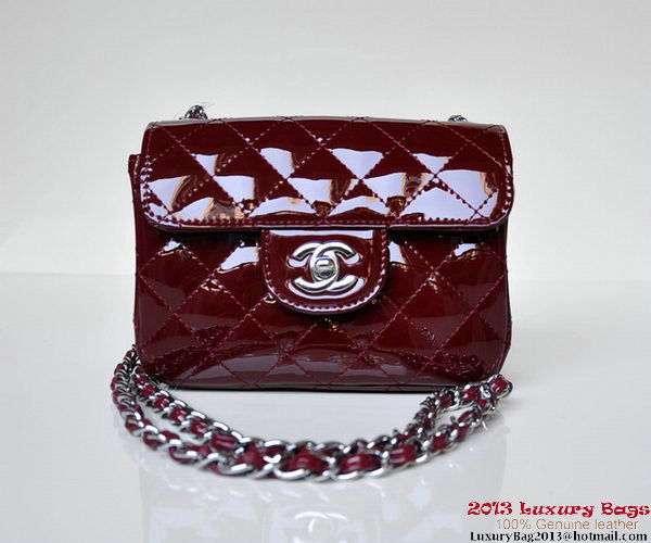 Chanel A01115 mini Flap Bag Bordeaux Patent Leather Silver