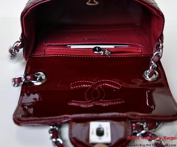 Chanel A01115 mini Flap Bag Bordeaux Patent Leather Silver