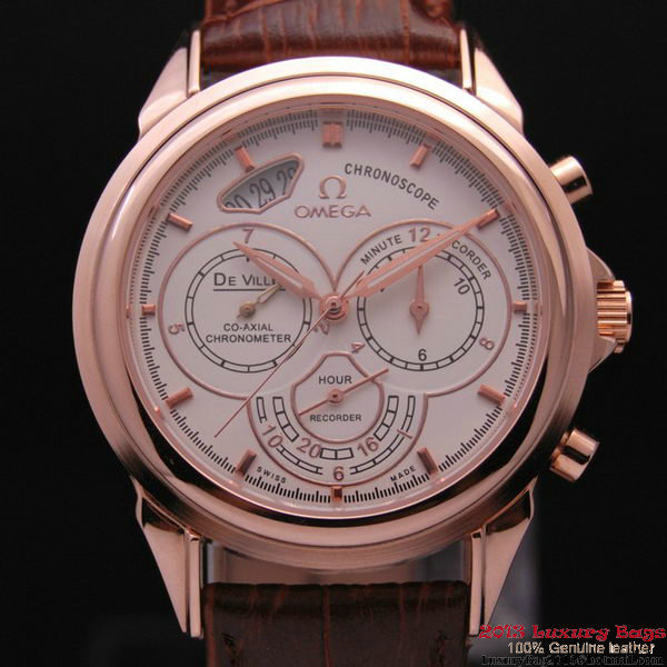 OMEGA DE VILLE CO-AXIAL CHRONOSCOPE Red Gold on Brown Leather Strap OM77424