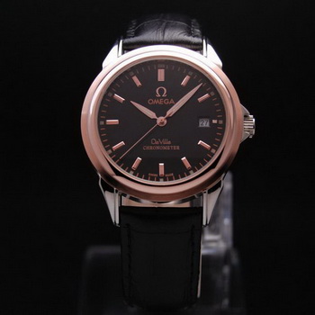 OMEGA DE VILLE Chronometer Red Gold on Black Leather Strap OM77316