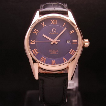 OMEGA DE VILLE Co-AXIAL CHRONOMETER Red Gold on Black Leather Strap OM77026