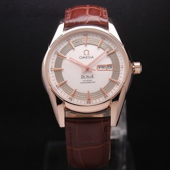 OMEGA DE VILLE HOUR VISION ANNUAL CALENDAR Red Gold on Brown Leather Strap OM77119