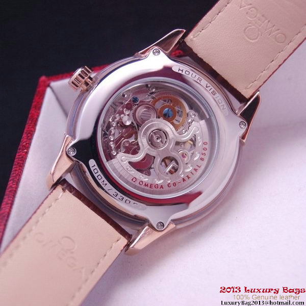 OMEGA DE VILLE Tourbillon Watches Red Gold on Brown Leather Strap Om7013