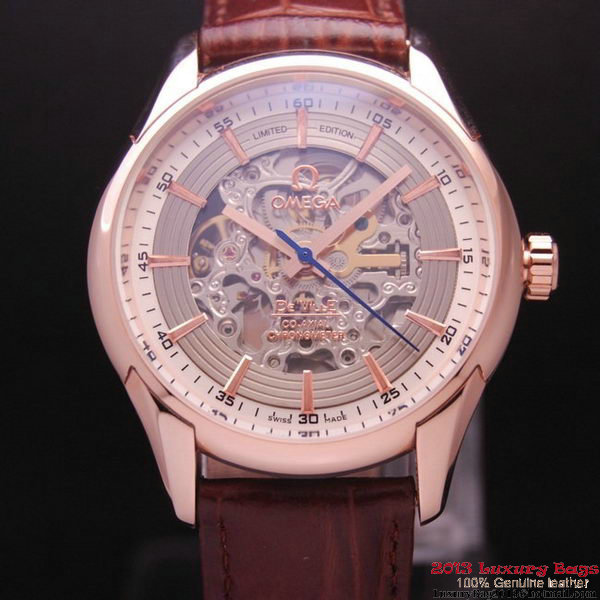 OMEGA DE VILLE Tourbillon Watches Red Gold on Brown Leather Strap Om7013