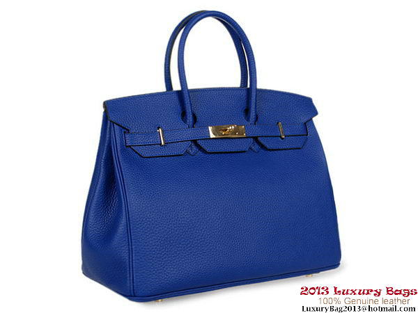 Hermes Birkin 35CM RoyalBlue Clemence Leather Tote Bag Gold