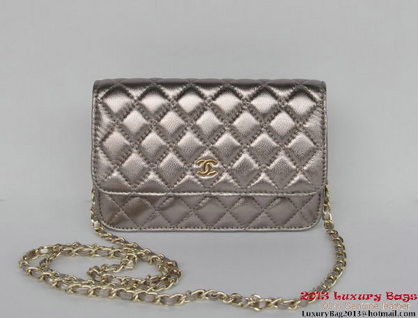 Chanel A33814 Silver Sheepskin Leather Flap Bag Gold