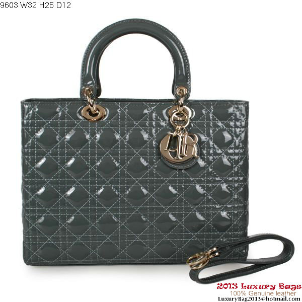 Lady Dior Bag Medium Bag Patent Leather D9603 Dark Grey