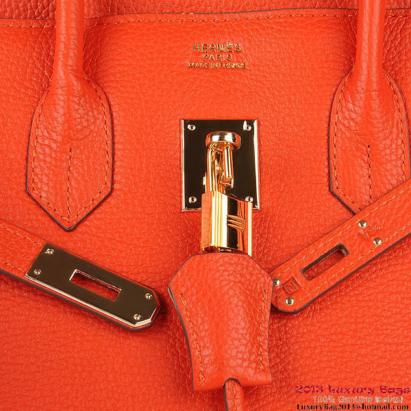 Hermes Birkin 30CM Tote Bags Orange Clemence Leather Gold