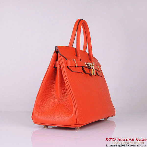 Hermes Birkin 30CM Tote Bags Orange Clemence Leather Gold