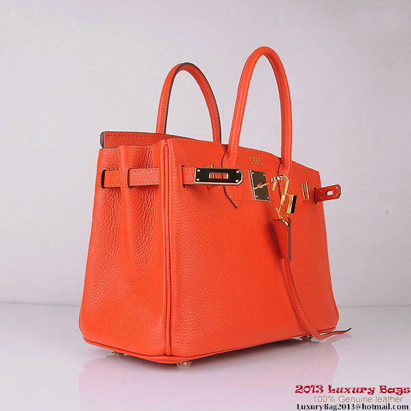 Hermes Birkin 30CM Tote Bags Orange Clemence Leather Gold