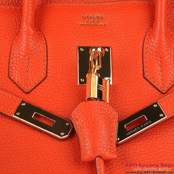 Hermes Birkin 30CM Tote Bags Orange Clemence Leather Gold