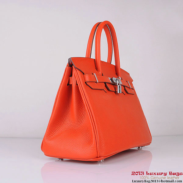 Hermes Birkin 30CM Tote Bags Orange Clemence Leather Silver