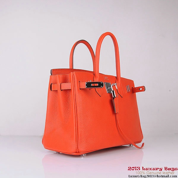 Hermes Birkin 30CM Tote Bags Orange Clemence Leather Silver