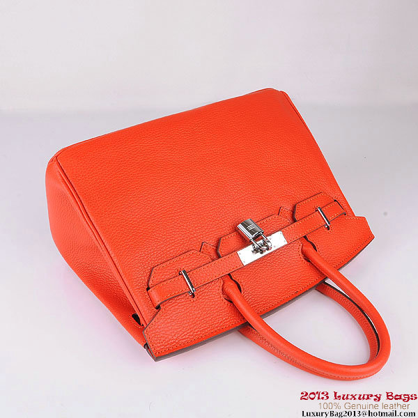 Hermes Birkin 30CM Tote Bags Orange Clemence Leather Silver