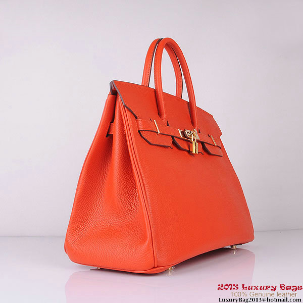 Hermes Birkin 35CM Tote Bag Orange Clemence Leather H6089 Gold