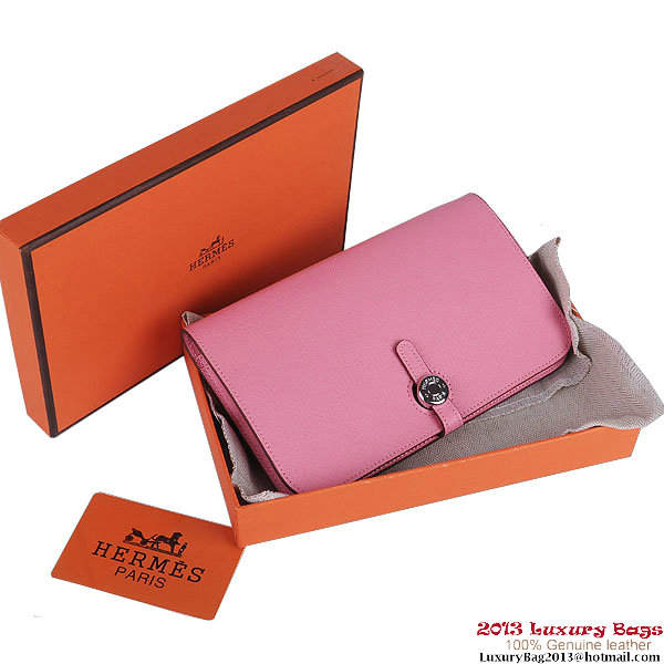 Hermes Dogon Wallet Saffiano Leather Travel Case H001 Pink