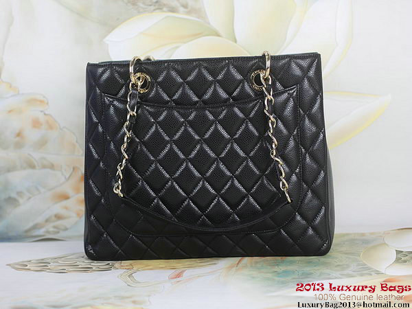 Chanel A50995 Black Original Cannage Leather Shoulder Bag Gold