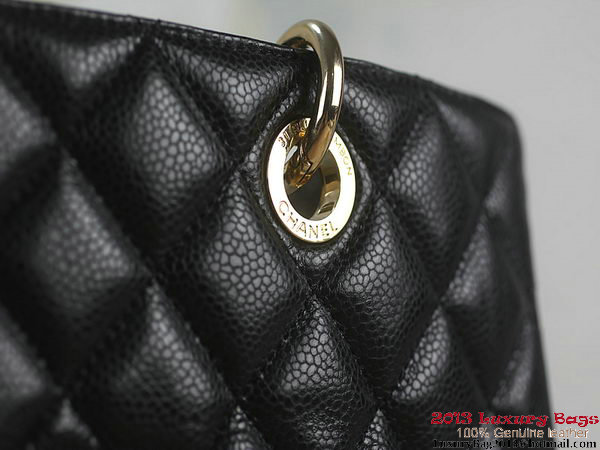 Chanel A50995 Black Original Cannage Leather Shoulder Bag Gold