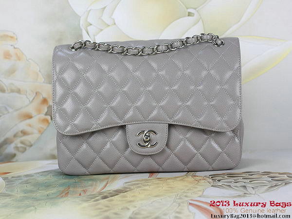 Chanel Classic Flap Bag Gray Original Cannage Patterns Leather Silver