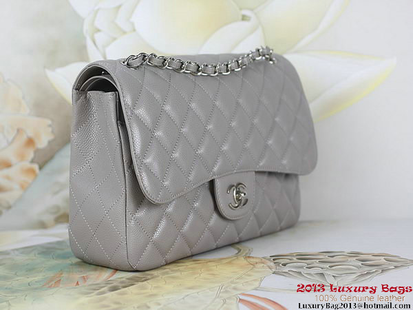 Chanel Classic Flap Bag Gray Original Cannage Patterns Leather Silver