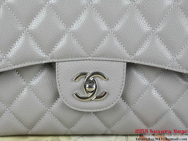 Chanel Classic Flap Bag Gray Original Cannage Patterns Leather Silver