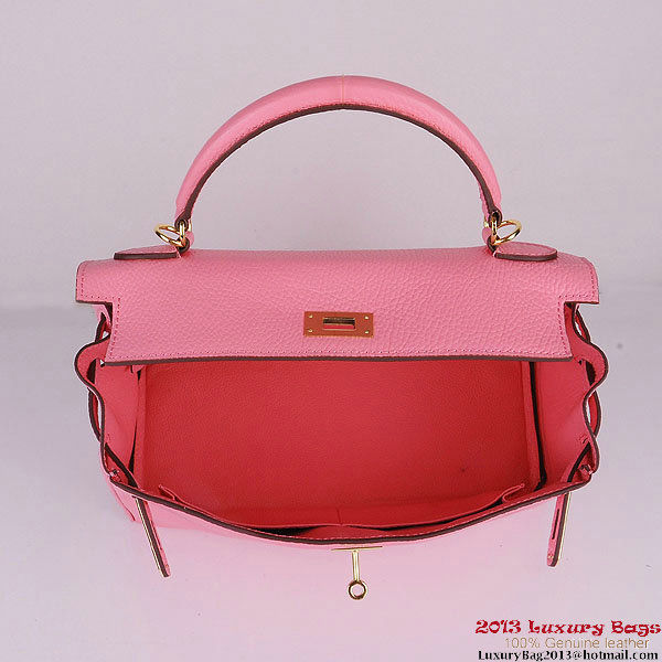 Hermes Kelly 32cm Shoulder Bags Pink Clemence Leather Gold