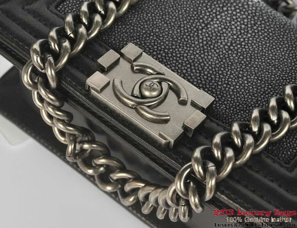 Boy Chanel Flap Shoulder Bag in Original Galuchat A66231 Black